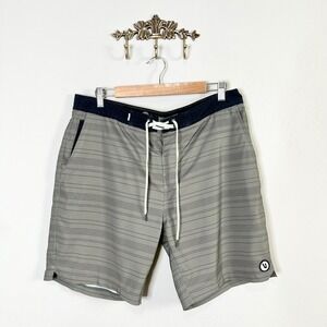 Vuori Board Shorts Mens Size 34 Green Striped Performance Stretch Swim Trunks